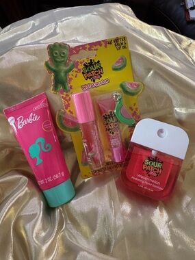 Fun Beauty Set - Sour Patch Lip Set & Hand Sanitizer and Barbie Body Scrub